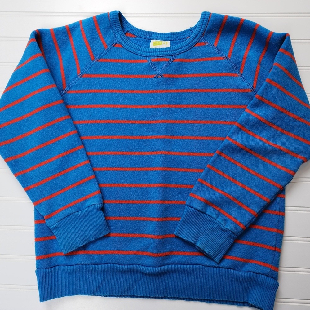 Crazy 8 Kids Size 10/12 Blue Red Stripe Long Sleeve Crewneck‎ Sweatshirt